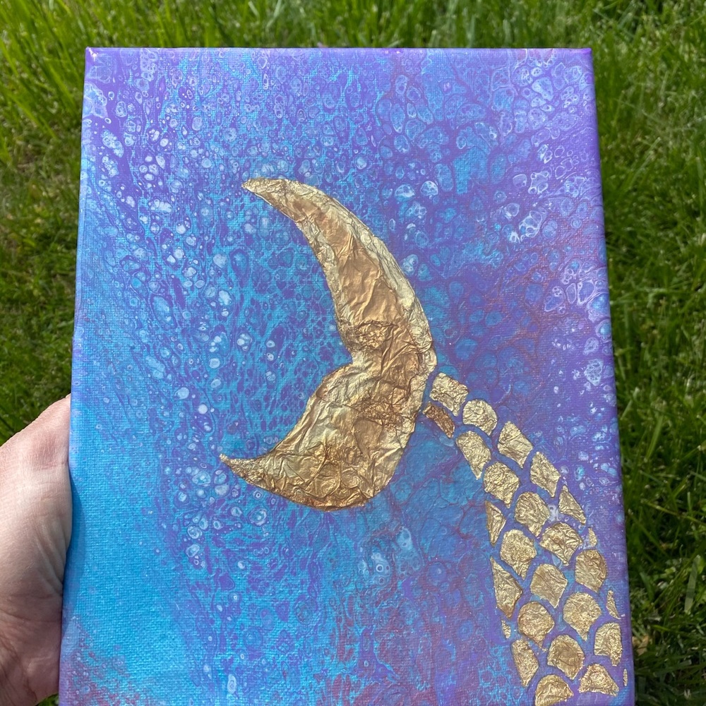Original Mermaid Fluid Art painting - Picture 3 of 8